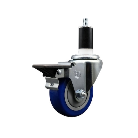 Service Caster 3.5'' Blue Poly Swivel 1-3/8'' Expanding Stem Caster with Brake SCC-EX20S3514-PPUB-BLUE-PLB-138